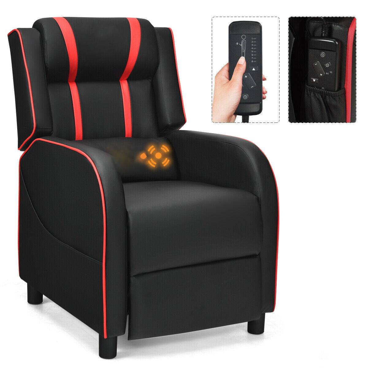 Front. Ecooso - Racing-Style Gaming Recliner Chair with Massage and Footrest, Adjustable Backrest, Home Theater Seating - Red.