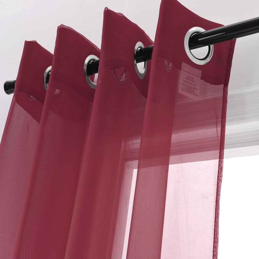 Angle. RT Designers Collection - RT Designers Collection Cara One Sheer Grommet Light Filtering Curtain Panel 54" x 90" Burgundy - Burgundy.