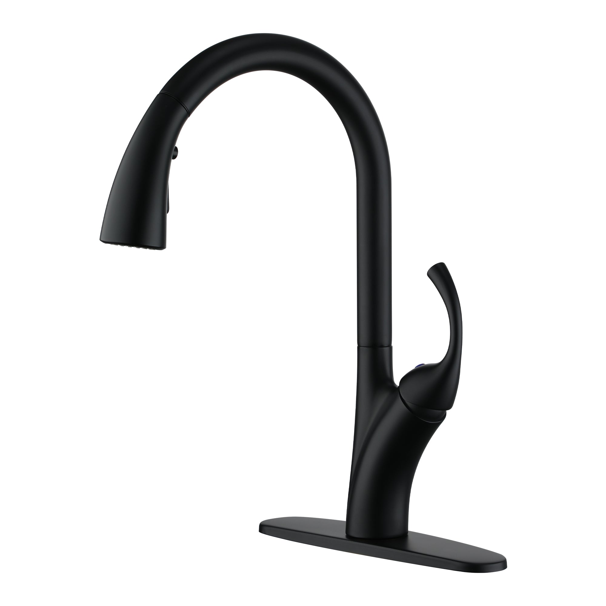 Front. Boyel Living - Stainless Steel Single Handle Pull Down Sprayer Kitchen Faucet with 3-Spray Patterns and Deck Plate in Matte Black - Matte Black.