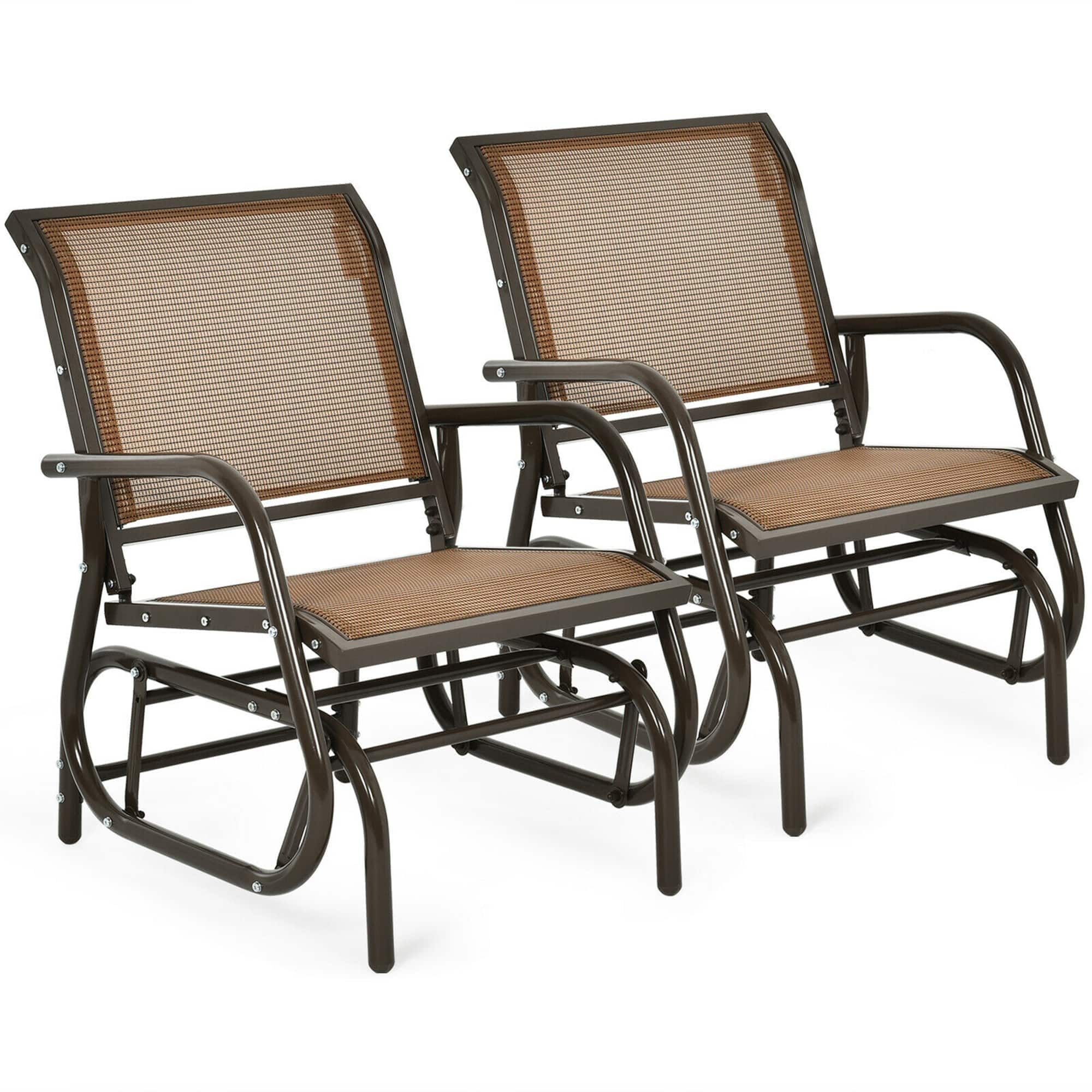 Gymax - 2PCS Patio Swing Glider Chair Single Rocking Chair Yard Outdoor - Brown