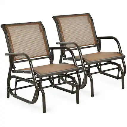 Front. Gymax - Gymax 2PCS Patio Swing Glider Chair Single Rocking Chair Yard Outdoor Brown - Brown.