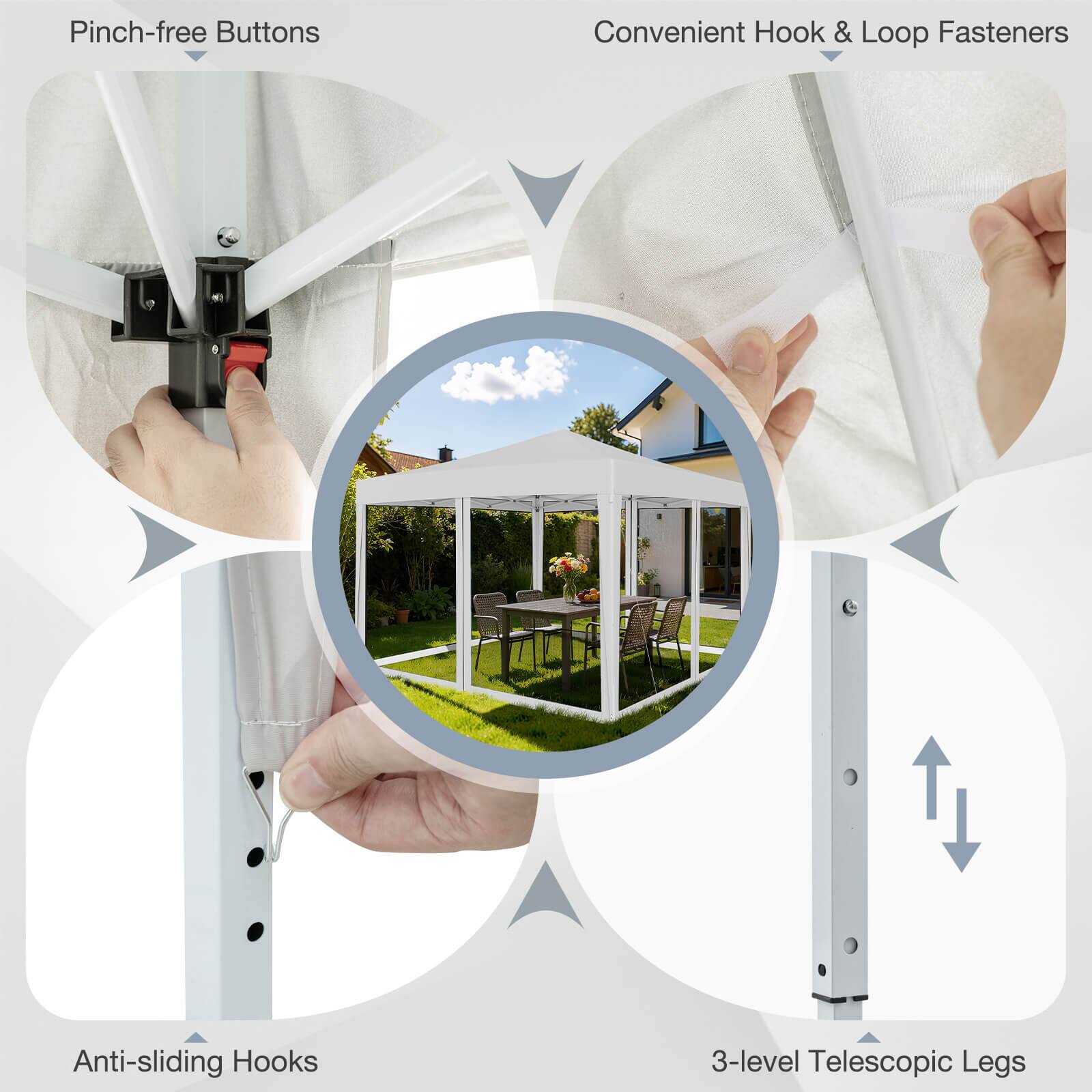 - Pinch-free Buttons
- Convenient Hook & Loop Fasteners
- Anti-sliding Hooks
- 3-level Telescopic Legs