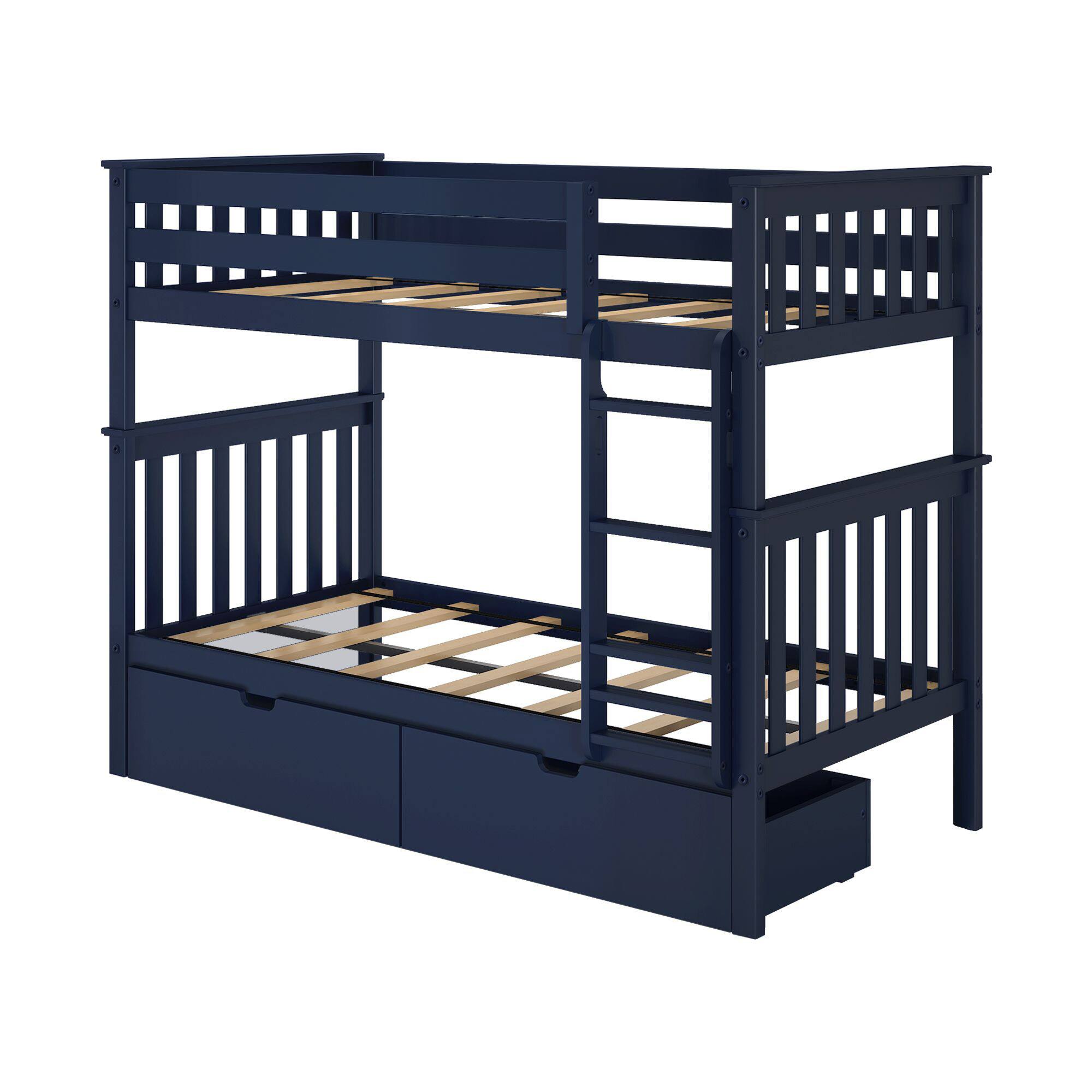 Alt View 2. Plank+Beam - Classic Twin over Twin Bunk Bed Bed + Underbed Storage, Blue - Blue.