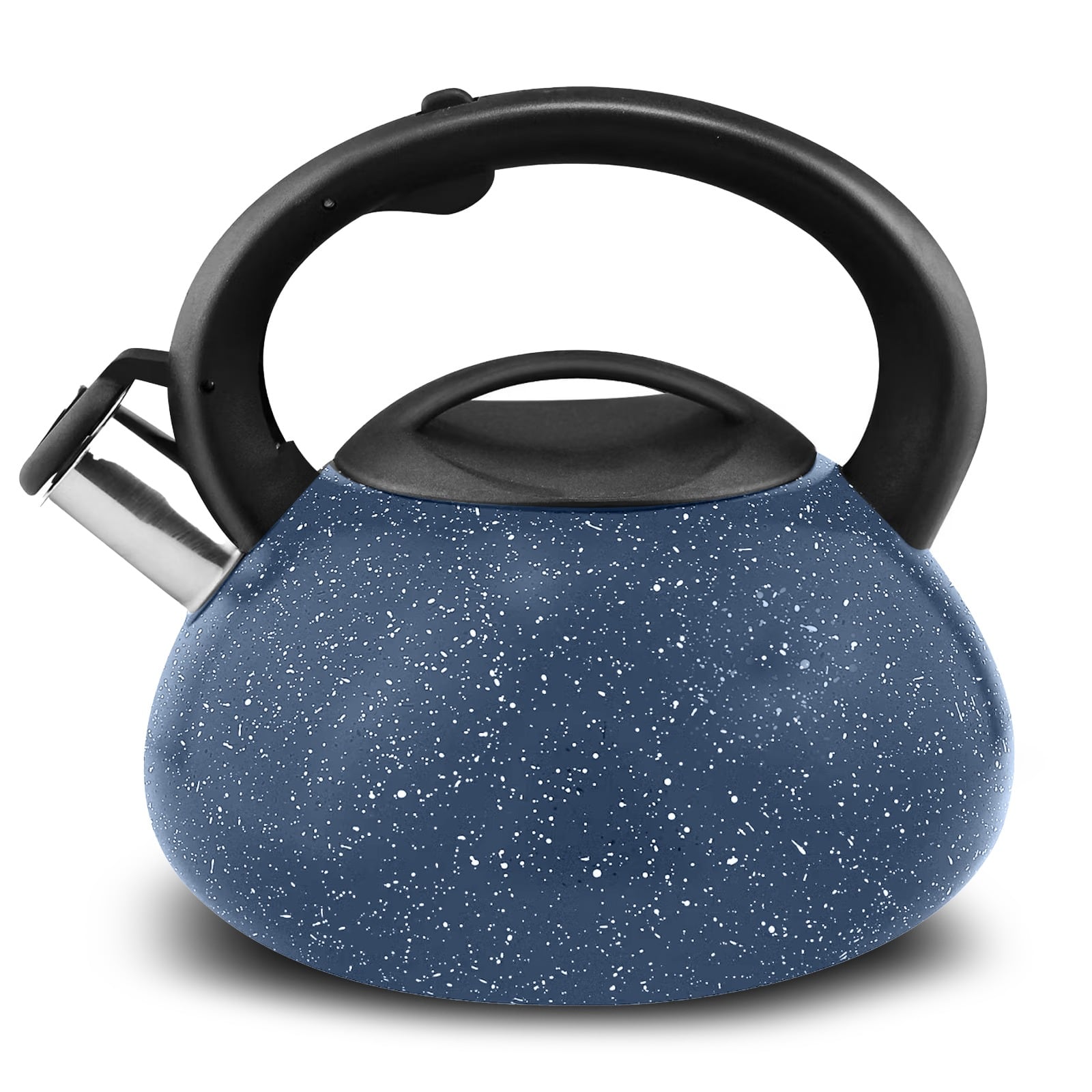Luminuxe - Stainless Steel Whistling Tea Kettle, 3 QT Fast Boil Tea Pot with Heat Resistant Handle - Marble Blue