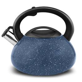 Luminuxe - Stainless Steel Whistling Tea Kettle, 3 QT Fast Boil Tea Pot with Heat Resistant Handle - Marble Blue