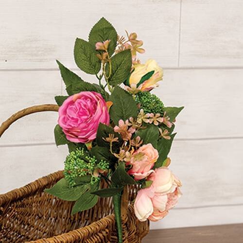 Angle. BreeBe - Mixed Cabbage Rose Spray - 18"H - Multicolor.