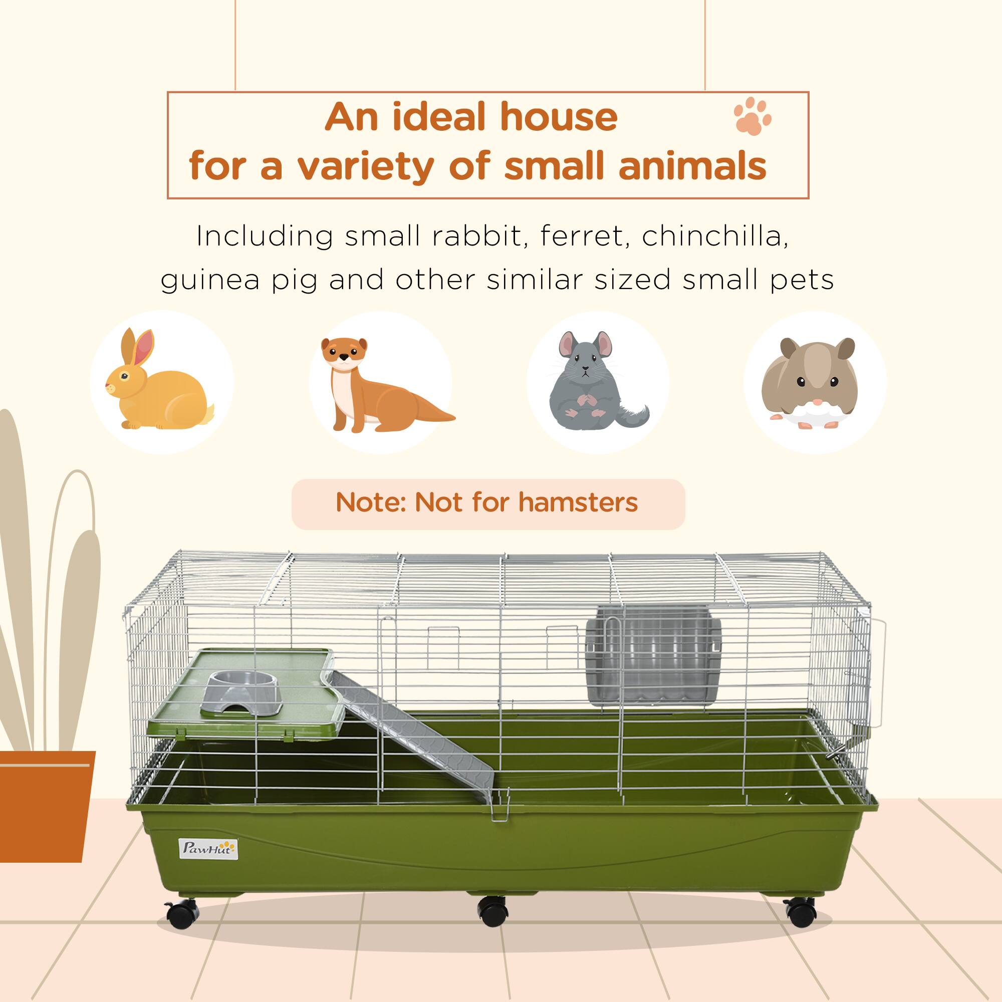 An ideal house for a variety of small animals

Including small rabbit, ferret, chinchilla, guinea pig and other similar sized small pets

Note: Not for hamsters