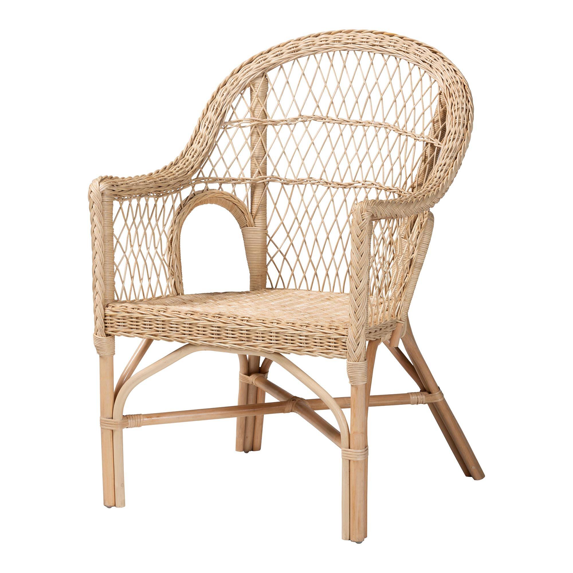 Front. bali & pari - Zaira Modern Bohemian Natural Rattan Arm Chair - Natural.