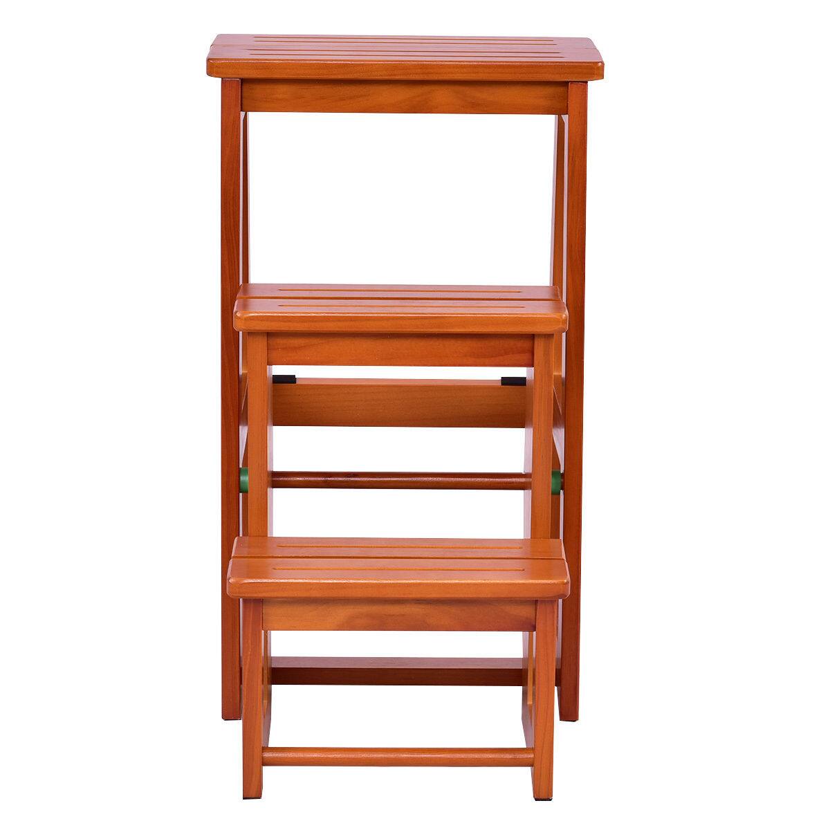 Alt View 7. Costway - Costway Wood Step Stool Folding 3 Tier Ladder Chair Bench Seat Utility Multi-functional - Brown.
