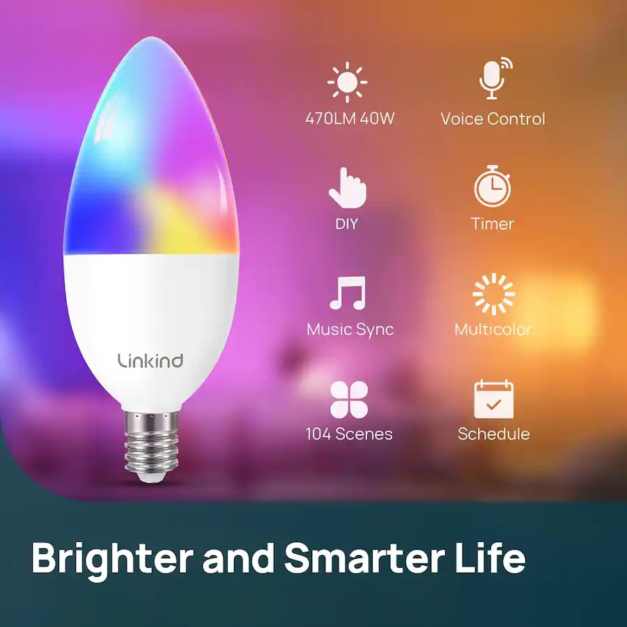 Linkind B11 Smart LED Bulb, Matter Compatible, Color Changing, E12 Base ...