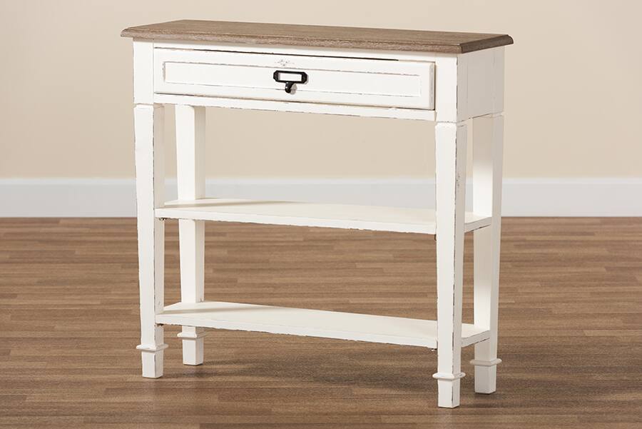Alt View 4. Baxton Studio - Dauphine Traditional French Accent Console Table-1 Drawer - White/Light Brown.