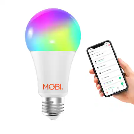 The text in the image appears to be a mix of words and abbreviations. Here is the corrected and grouped version:
- My Home
- T - Laa
- Doerbel Smart
- Mobi Purpose
- Mobi
- Sensor Light Smart
- m NA Smart
This seems to be related to a smart home device, likely a smart bulb, with the brand "Mobi."