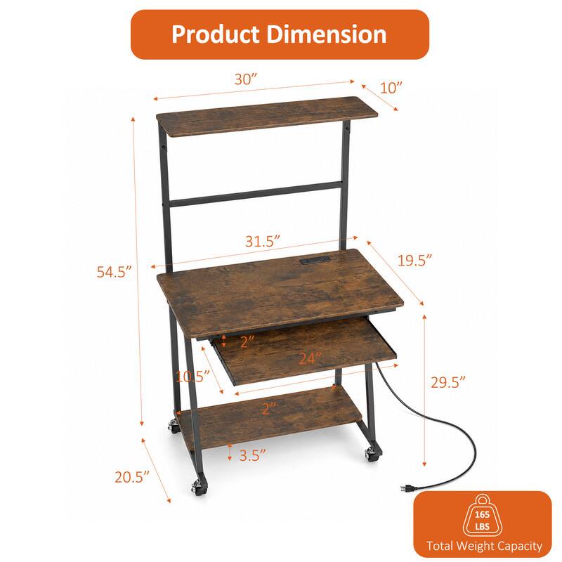 Product Dimension: 30" x 10" x 54.5" x 31.5" x 19.5" x 10.5" : 2" x 24" x 29.5" x 2" x 20.5" x 3.5"  
Total Weight Capacity: 165 LBS