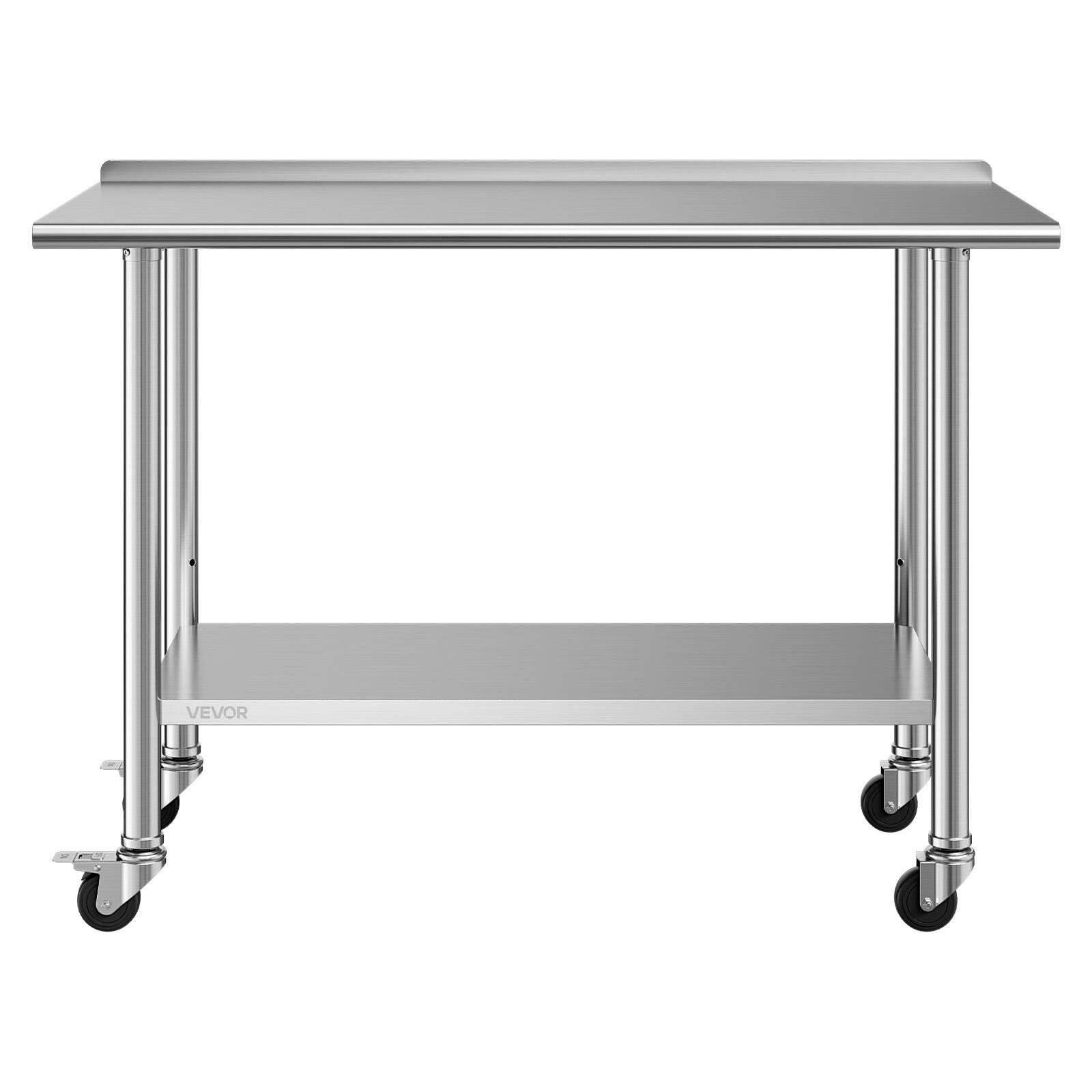 Alt View 5. VEVOR - Stainless Steel Work Table, 24x48 inch Food Prep Table with Wheels, Commercial Kitchen Workstation - Silver.