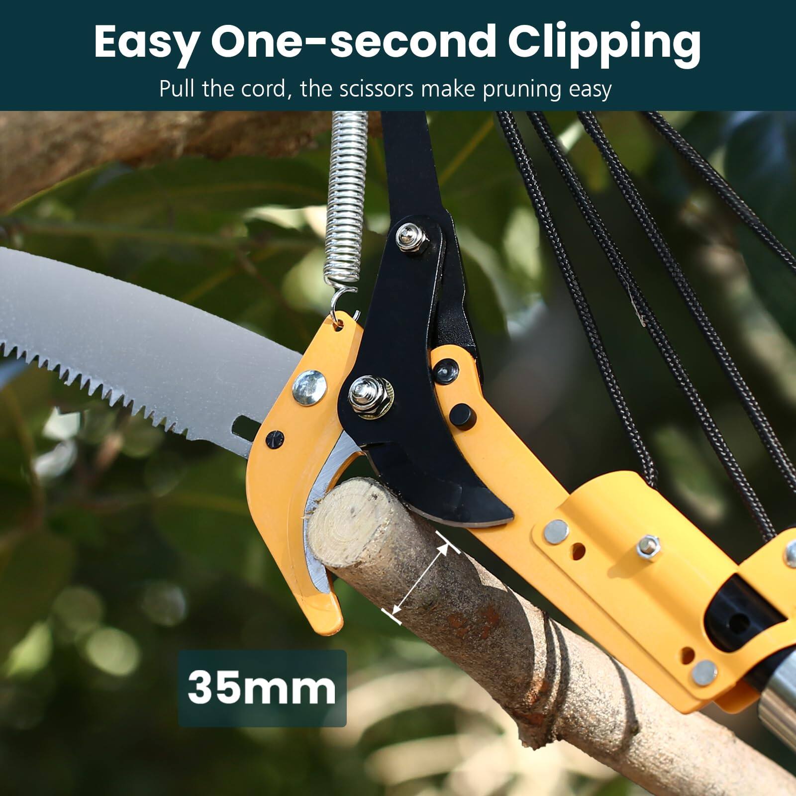 Easy One-second Clipping  
Pull the cord, the scissors make pruning easy  

35mm