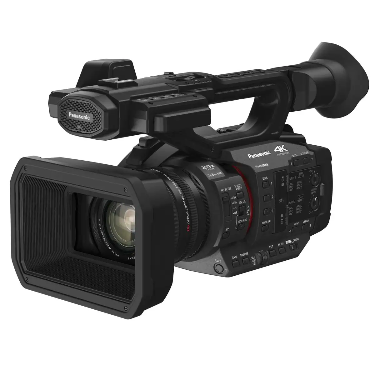 Panasonic

SERVICE 667 ZOOM OPTICAL ZOX

Panasonic 4K PROFESSIONAL 0.200M 017 24x 1,200 -------- USER SELECT FOCUS ND FILTER A5557

I % FOCUS +54

PUSH AUTO WHITE BAL ZERA RS MENU GAN SHUTTER