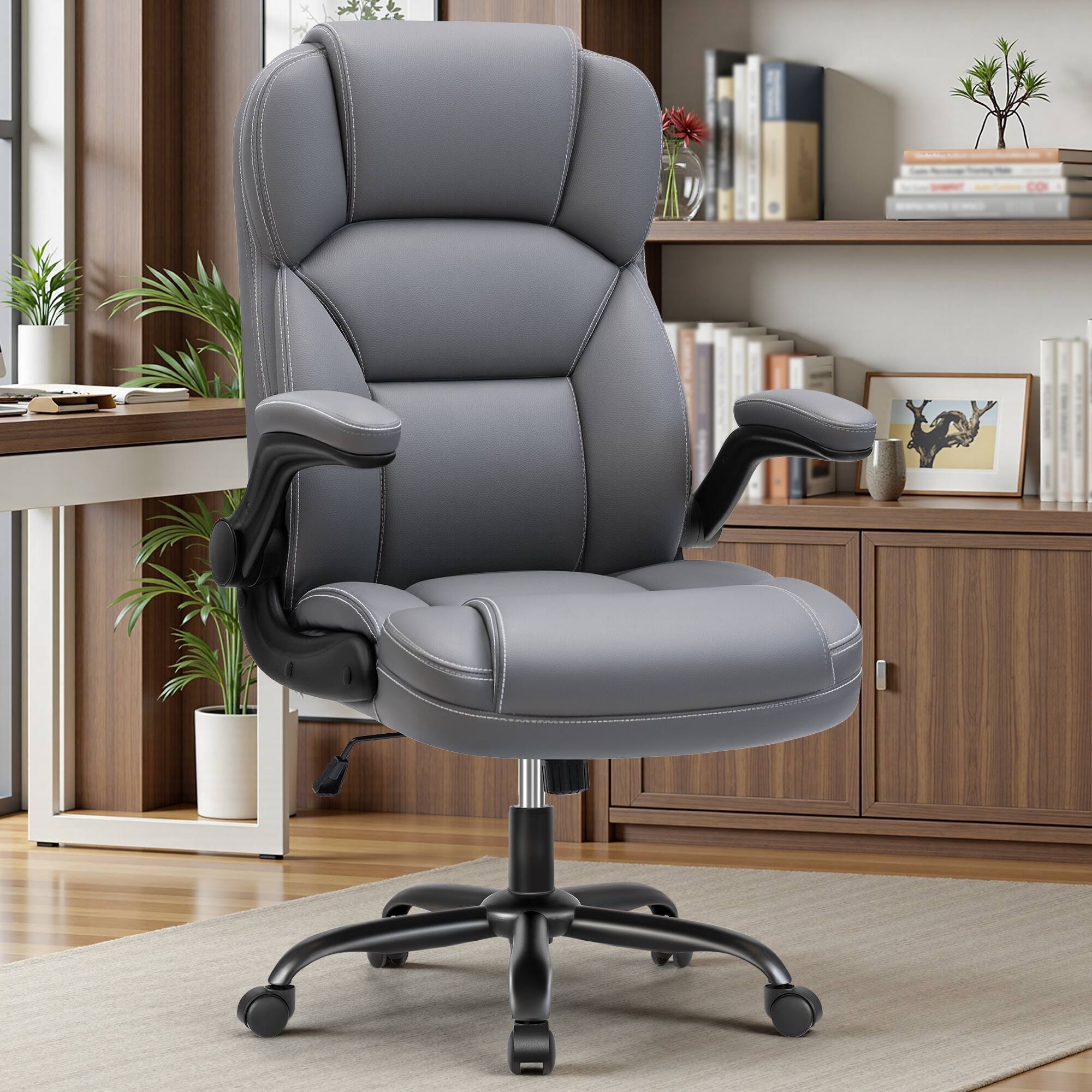 Brick Attic - PU Leather Executive Office Chair with Flip-Up Armrests, Ergonomic High-Back Gaming Chair with Adjustable Height - Gray price history on PriceWatchPro