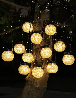MOSZAR LLC - Twelve-piece waterproof solar-powered hanging lanterns with cracked glass - Warm White