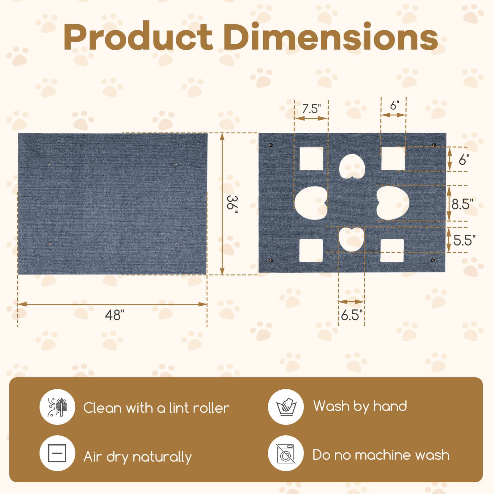 Product Dimensions: 7.5" x 6" x 6" x 36" x 8.5" x 5.5" x 48" x 6.5"

- Clean with a lint roller
- Wash by hand
- Air dry naturally
- Do not machine wash