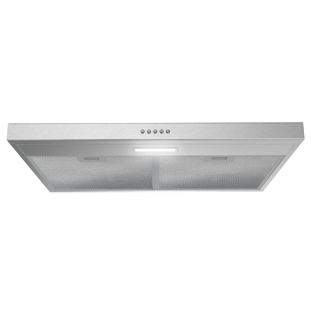 Angle. Streamline - 30 in. Raffaele Convertible Undermount 80 CFM Range Hood, Mesh Filters, Push Button Control, LED Light - Brushed Stainless Steel.