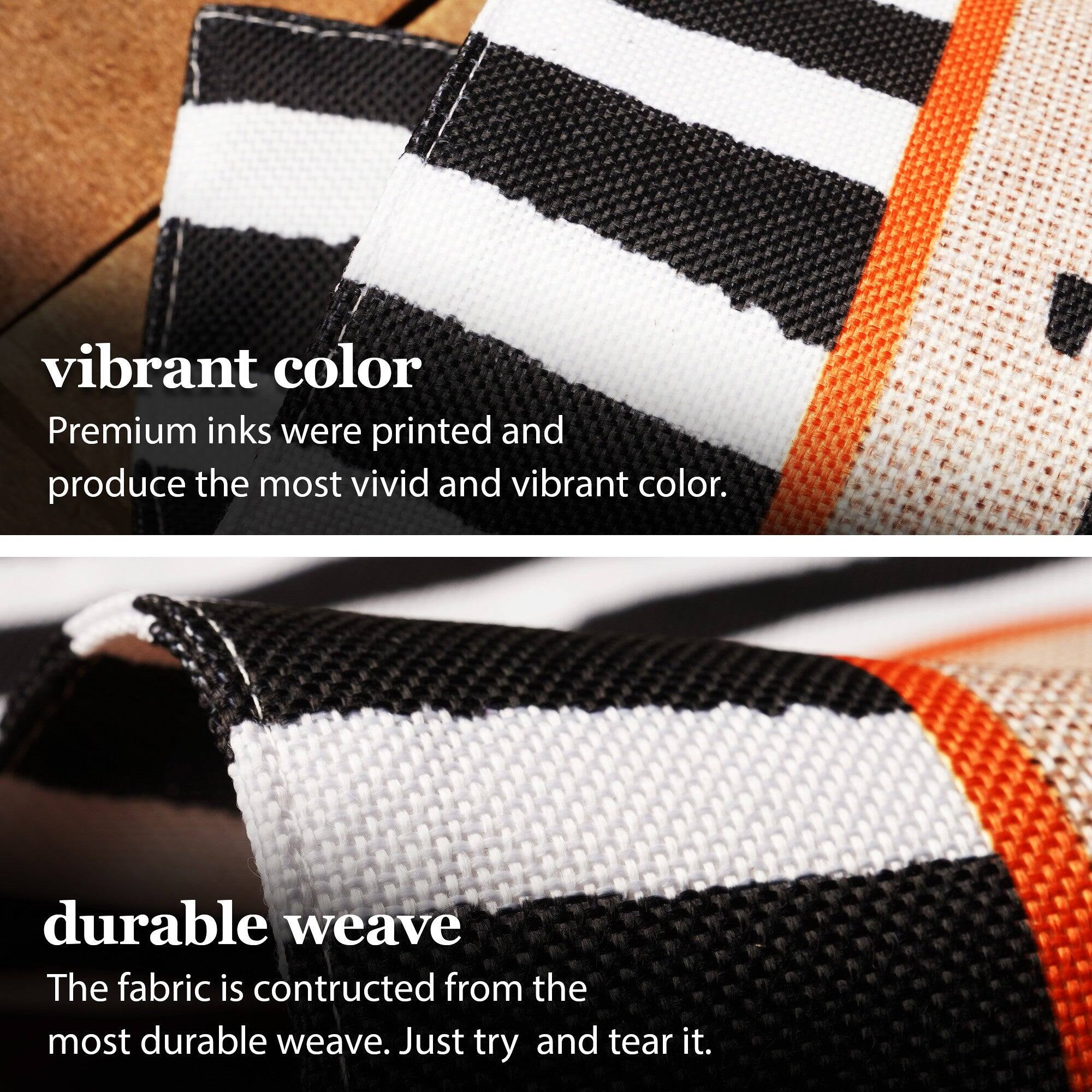 vibrant color  
Premium inks were printed and produce the most vivid and vibrant color.  

durable weave  
The fabric is constructed from the most durable weave. Just try and tear it.