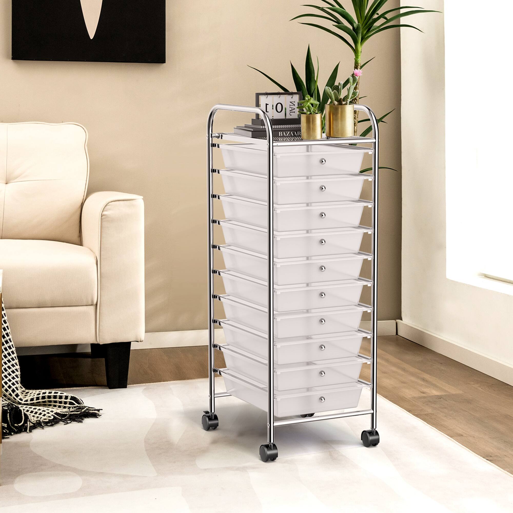 Alt View 2. Costway - 10 Drawer Rolling Storage Cart Scrapbook Paper Office School Organizer - Clear.