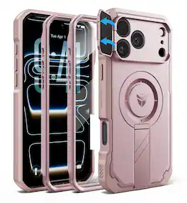 Dexnor - Rugged Case for iPhone 17 Pro Max /18 Pro Max with Camera Cover & Kickstand & Screen Protector, Compatible with MagSafe - Peony Pink