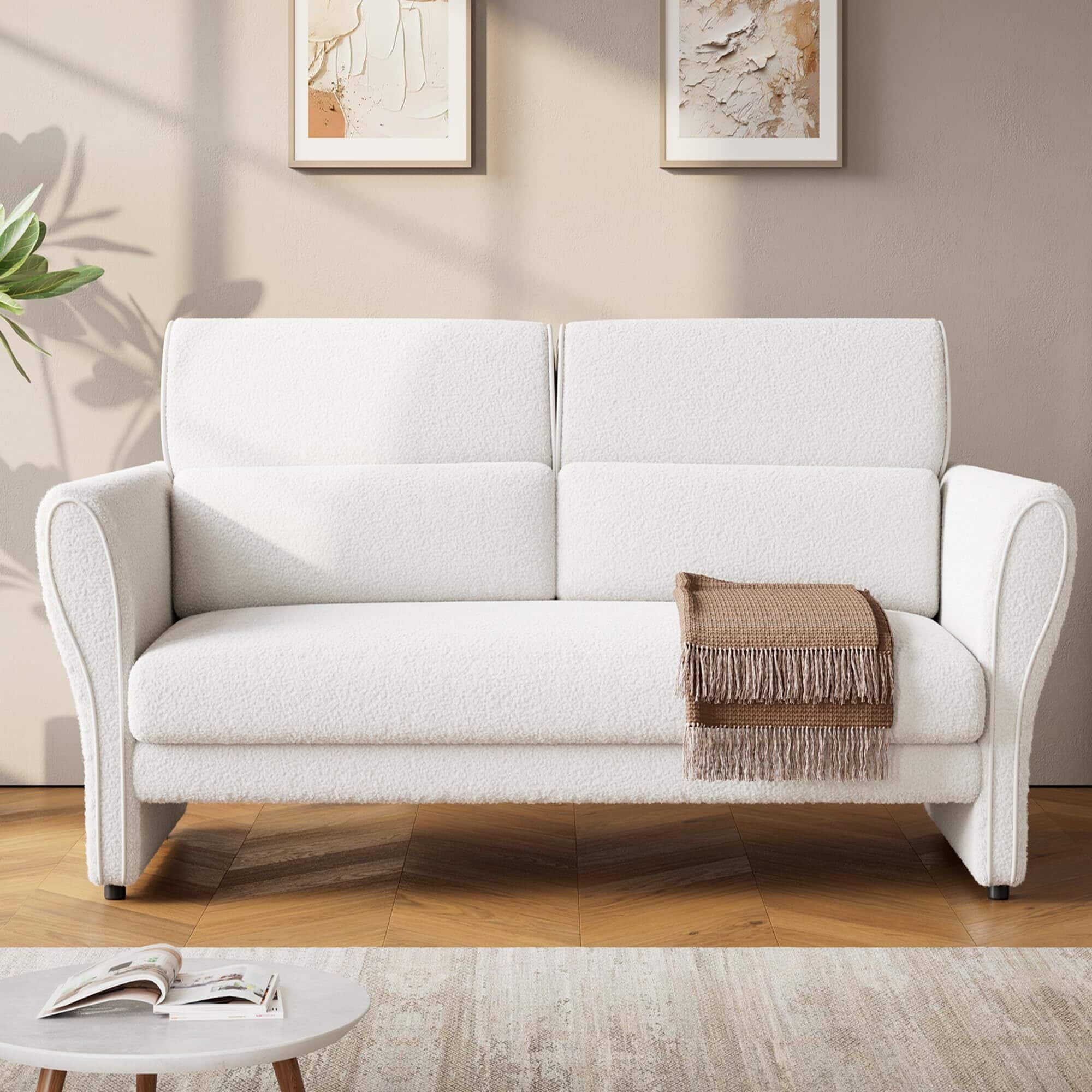 Jojoka - Couches for Living Room, 57" Loveseat Sofa, Modern Boucle Small Couch - Beige