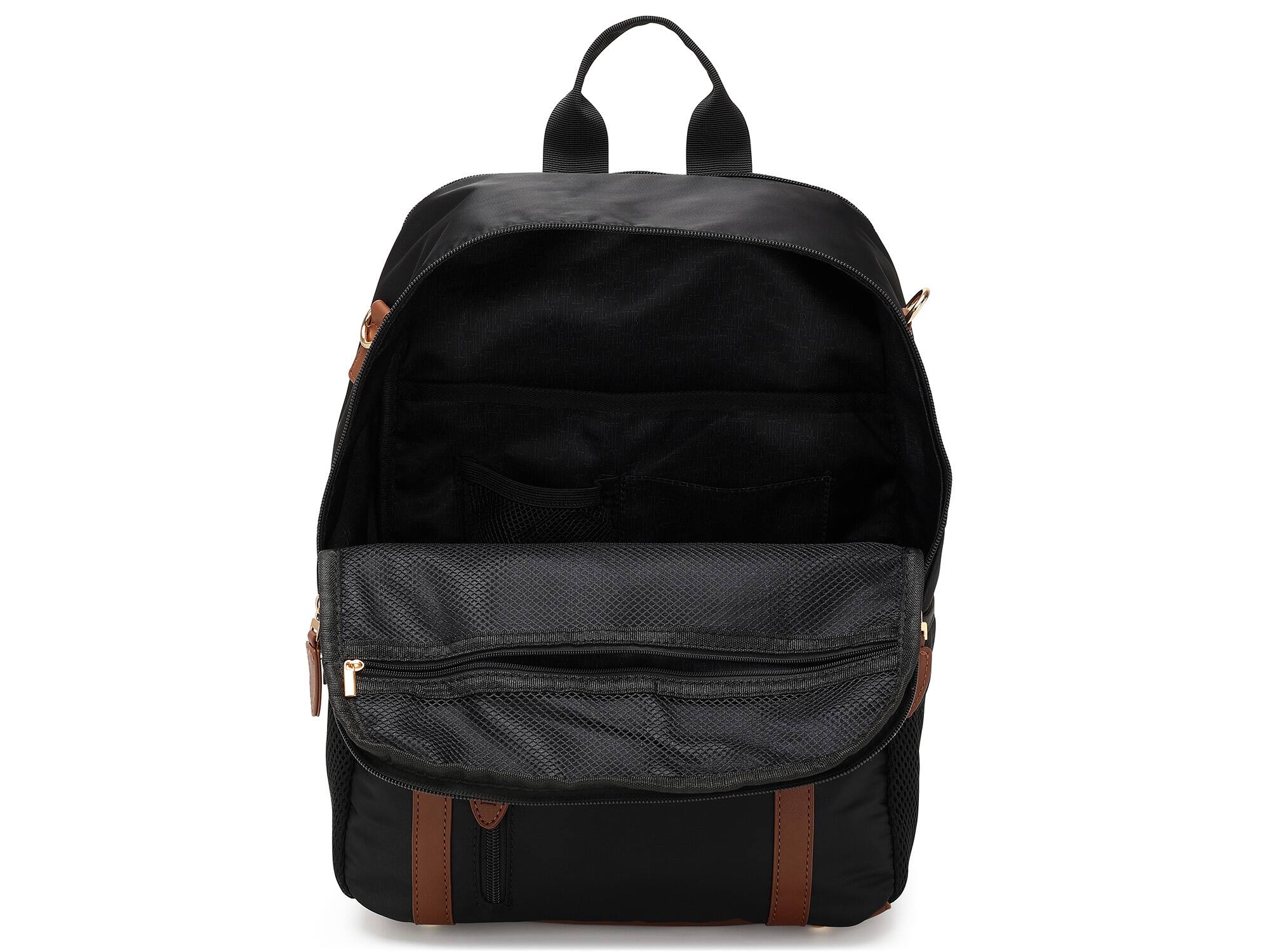 Alt View 2. Elle - ELLE Luxe Journey 18L Twill and Vegan Leather Backpack - Black - Black.