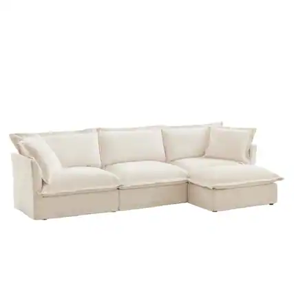 Front. Boyel Living - Chenille Slipcovered 3 Seater Deep Seat Sofa - Cream.
