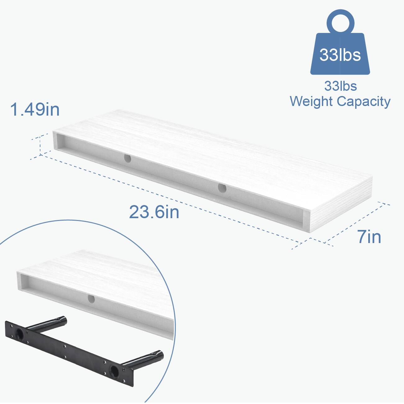 33lbs Weight Capacity  
1.49in  
23.6in  
7in