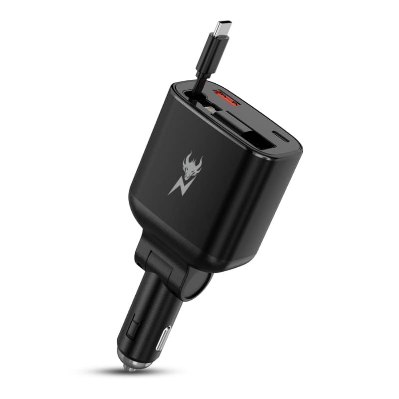 Front. AmpNergy - AmpNergy Speedemon 105W 4-in-1 Car Charger with Dual Ports & Retractable Cables - Black - Black.