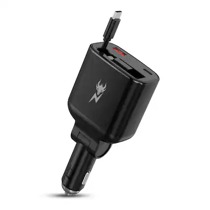 Front. AmpNergy - AmpNergy Speedemon 105W 4-in-1 Car Charger with Dual Ports & Retractable Cables - Black - Black.