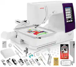 Janome - Horizon Memory Craft 9850 Embroidery and Sewing Machine - Includes Free Arm FA10a Hoop + Optic Magnifier + More - White/Purple