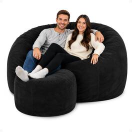 Ultimate Sack - 6ft Bean Bag Chair and Footstool, Oversized Lounger, Suede - Black