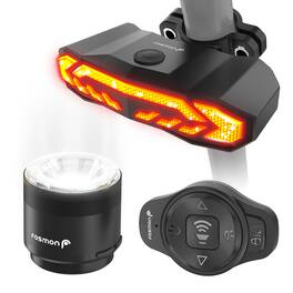 Fosmon - Bike Lights for Night Riding, Bicycle Lights with Alarm and Horn, Front & Rear Set, IP65 Bike Light with Remote Control - Black