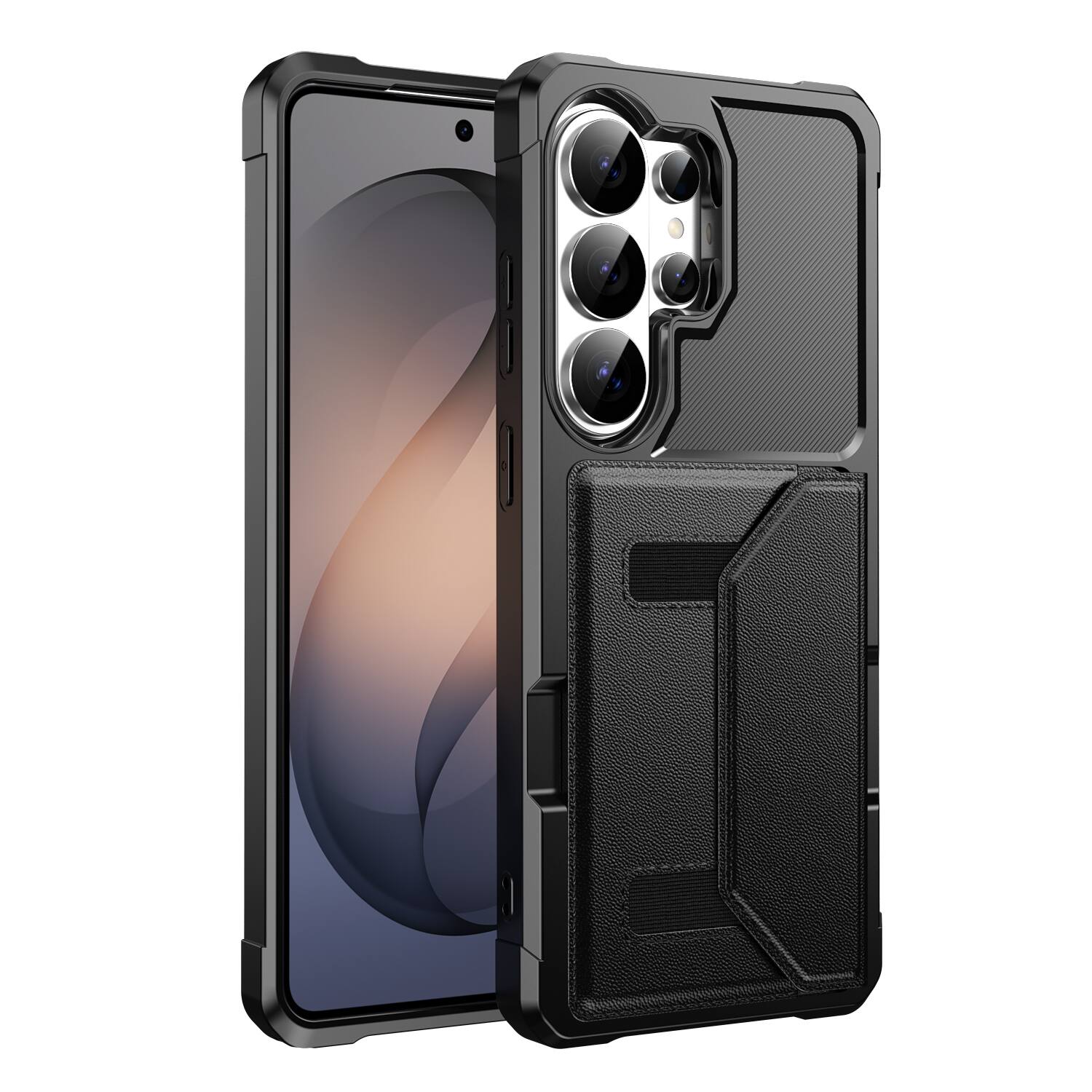 Angle. UUCOVER - Rugged Flip Wallet Case for Samsung Galaxy S26 Ultra with Card Holder Slot, Magnetic Closure Shockproof Protective Cover - Black.