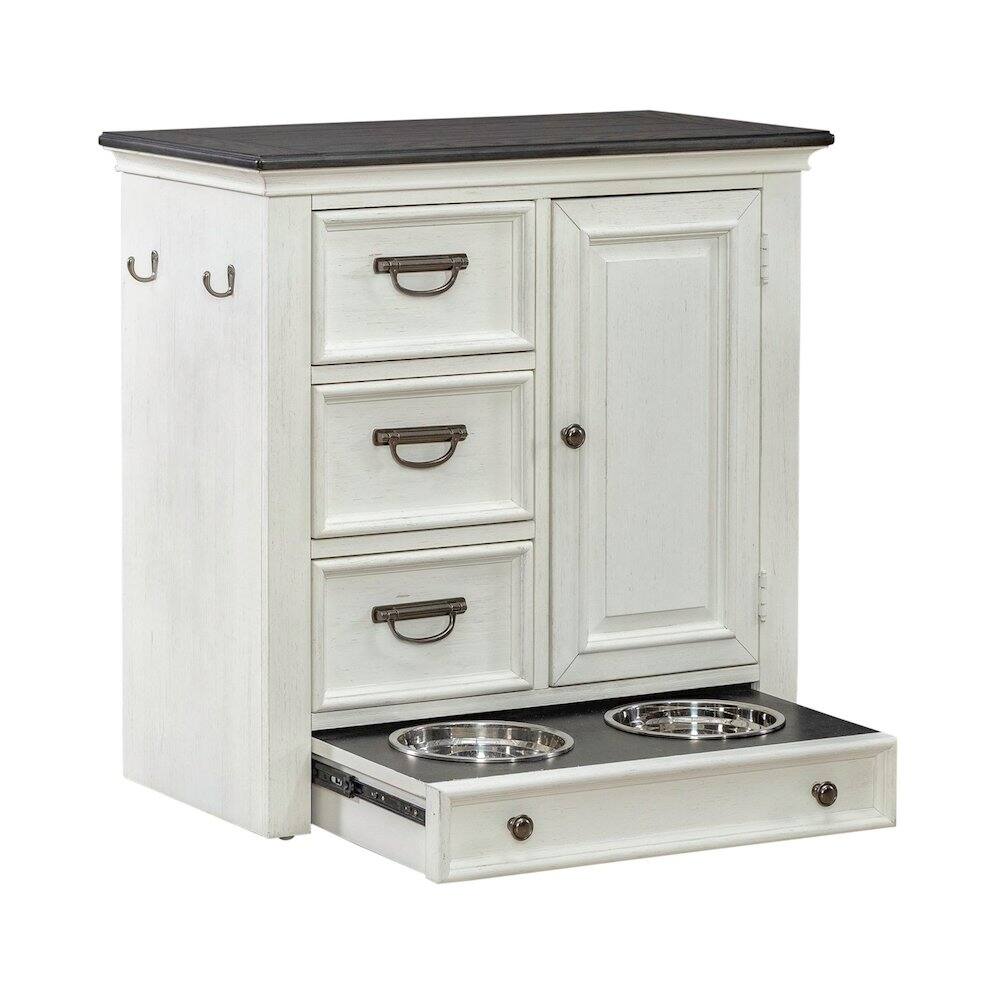 Alt View 1. Liberty Furniture Industries - Cabinet Cottage Home Storage Pet Food Bowl Drawer - White w/ Charcoal Tops - Wirebrushed White W/ Charcoal Tops.