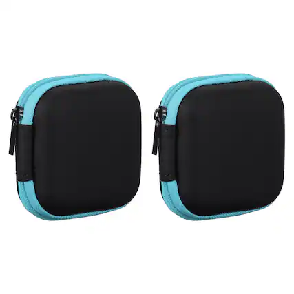Front. Unique Bargains - 2pcs Earphone Case, 2.95x2.95x1.38in, Portable Earbud Carrying Case Storage Bag for In-Ear Headphones - Blue.