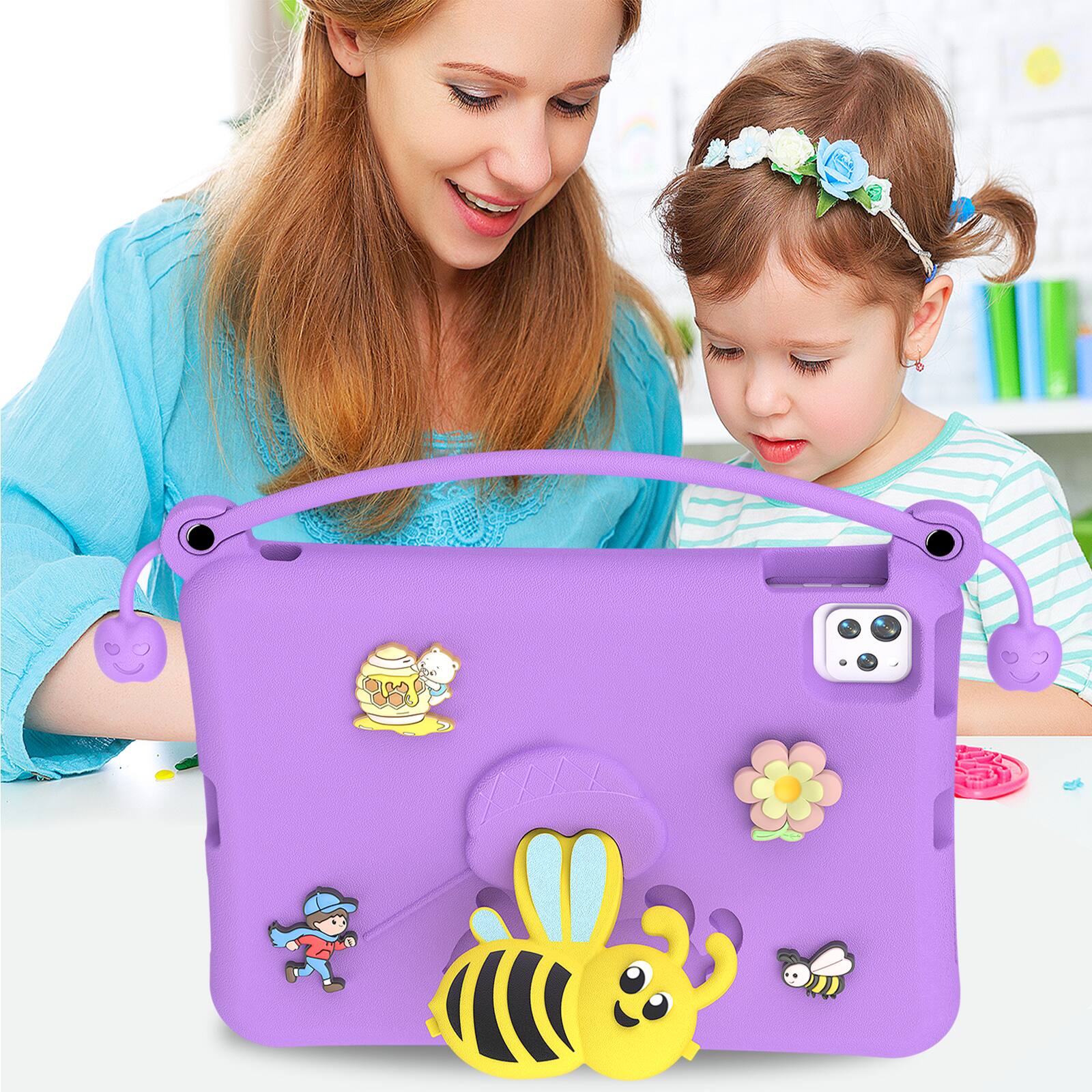 Alt View 5. Dteck - for Apple iPad (A16) 11" 2025 & iPad Air 11‑inch (M4) 2026 Kids EVA Tablet Case,Shockproof Kickstand Cover + Handle - Purple.
