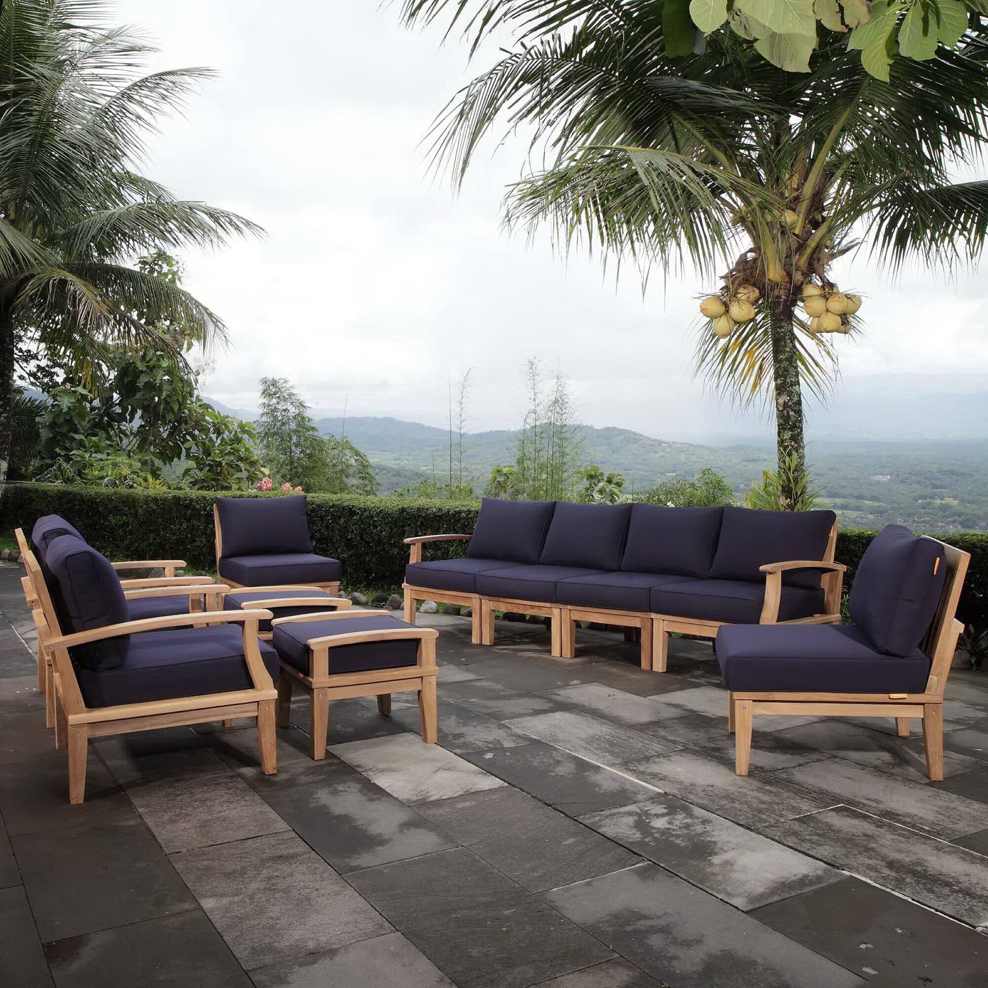 Alt View 10. Modway - Marina 10 Piece Outdoor Patio Teak Set by Modway - Natural Navy.
