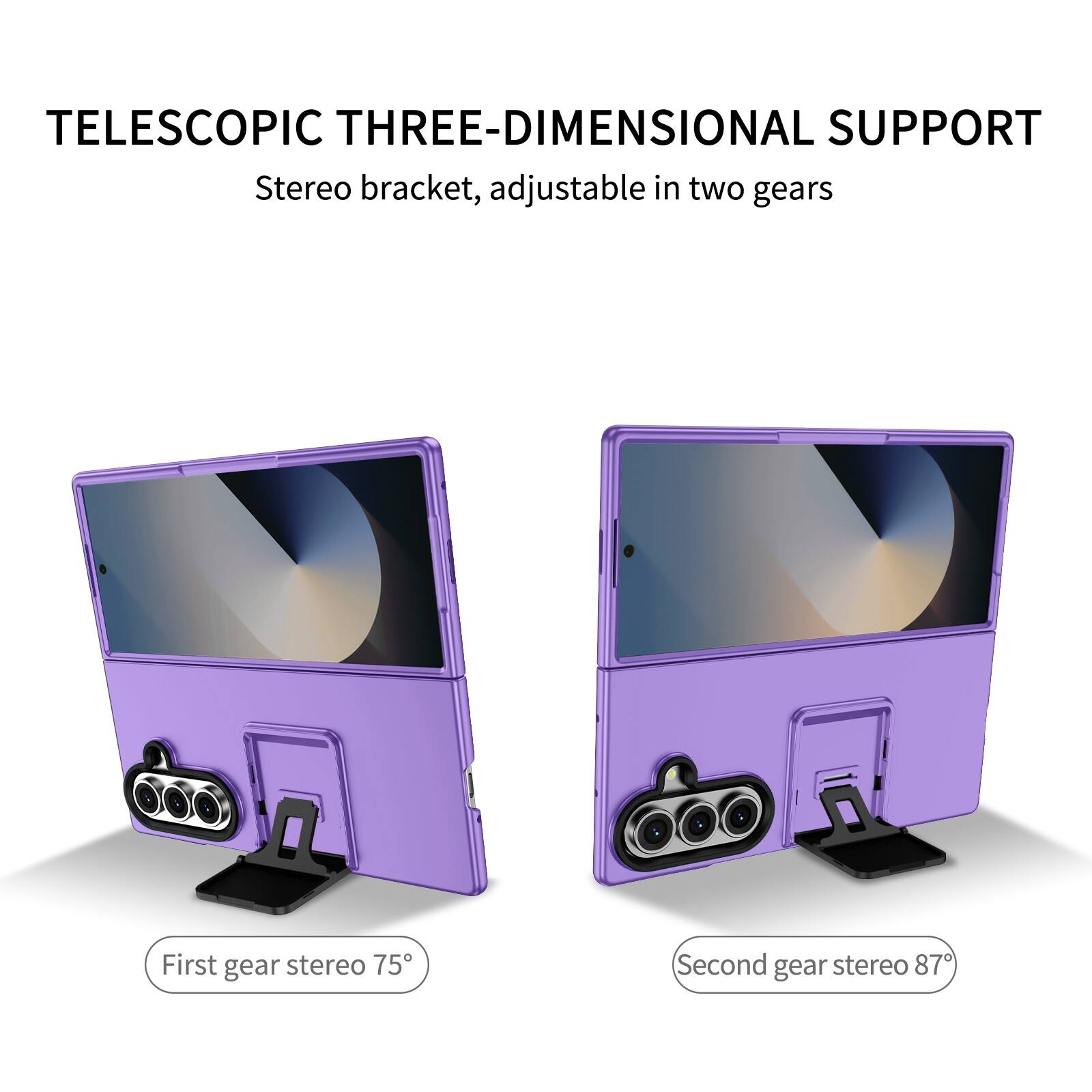 TELESCOPIC THREE-DIMENSIONAL SUPPORT  
Stereo bracket, adjustable in two gears  
First gear stereo 75°  
Second gear stereo 87°