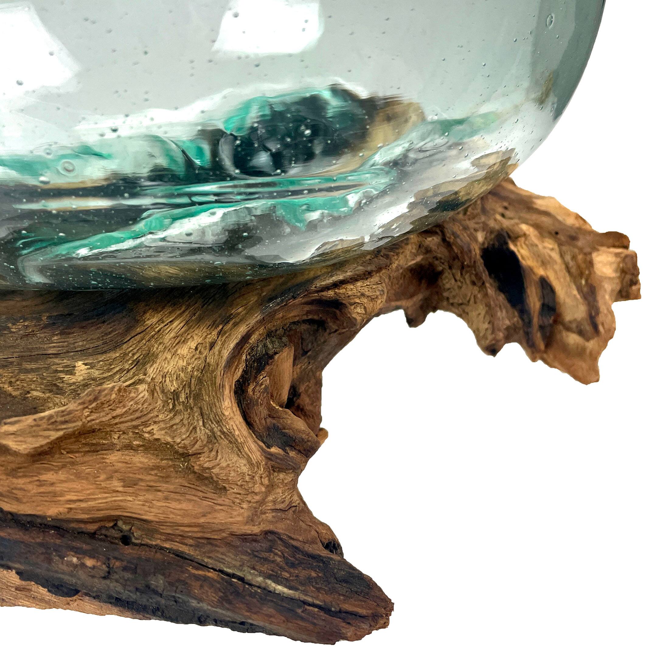 Alt View 8. Things2Die4 - Molten Glass Bowl on Driftwood 10" Hand Blown Decorative Centerpiece Planter - Natural.