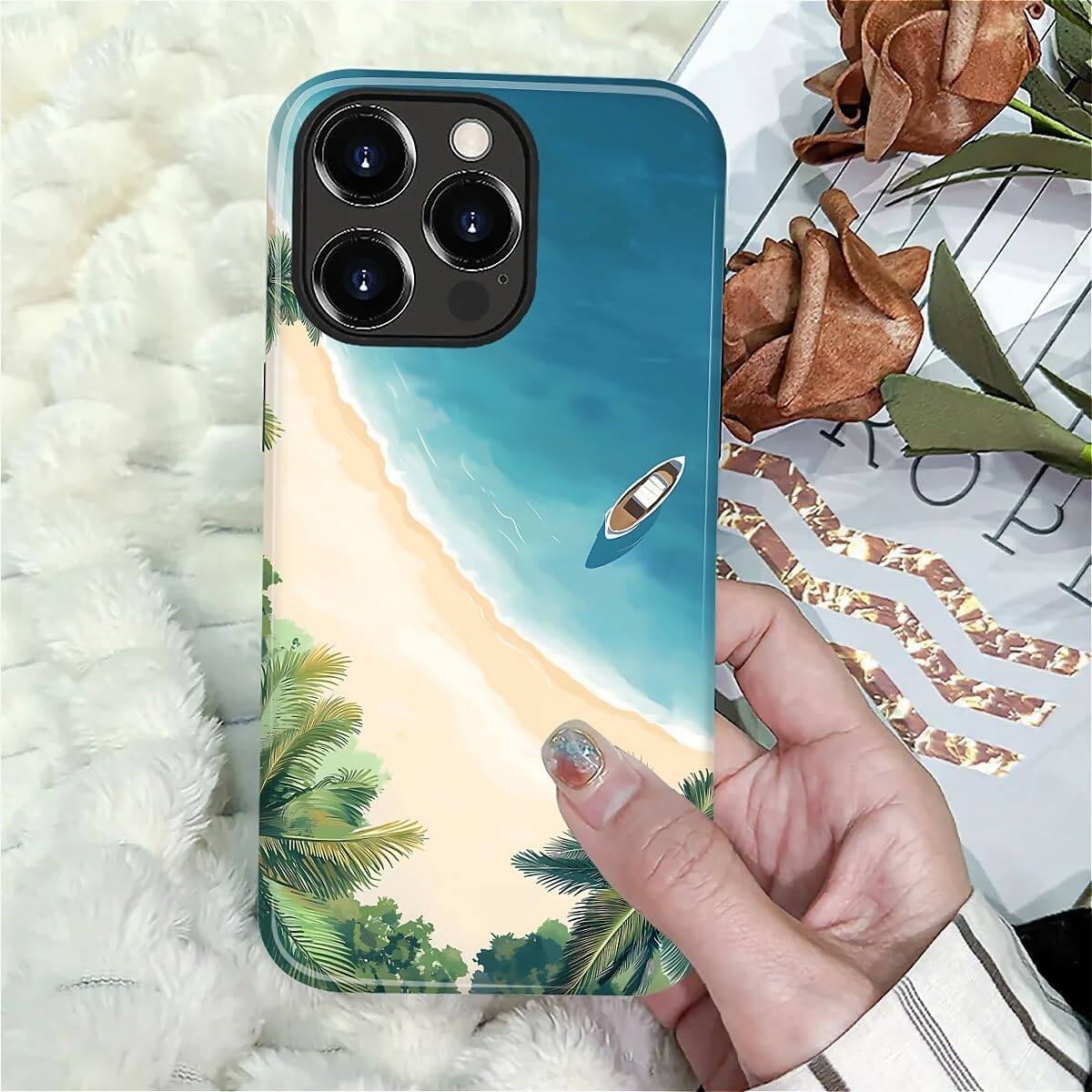 Alt View 6. Finnhomy - Smartphone Case for iPhone 15 Pro Dual Layer Protective Phone Case Shockproof Anti Slip Slim Cover - Summer Beach.