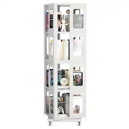 Ecooso - 4-Tier All-Steel Rotating Bookshelf with 360° Wheels, Large Size Sturdy Book Rack, Easy Assembly, - White