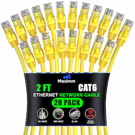 Maximm - Cat 6 Ethernet Cable 2 ft (20-Pack) - UTP, 10Gbps, 550MHz