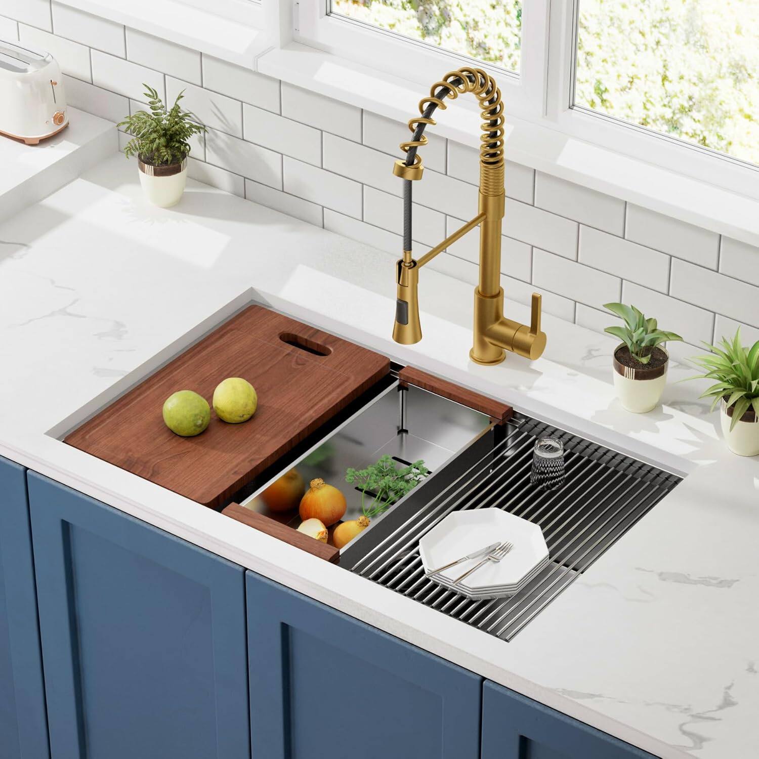 Siljoy - Undermount Workstation Sink-30 x 18" Stainless Steel Kitchen Sink 18 Gauge Handmade R10 Radius 10" Deep Single Bowl - Brushed Chrome