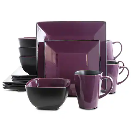 Front. Elama - Elama Mulberry Loft 16 Piece Modern Premium Stoneware Dinnerware Set with Complete Settings for 4 - Purple.