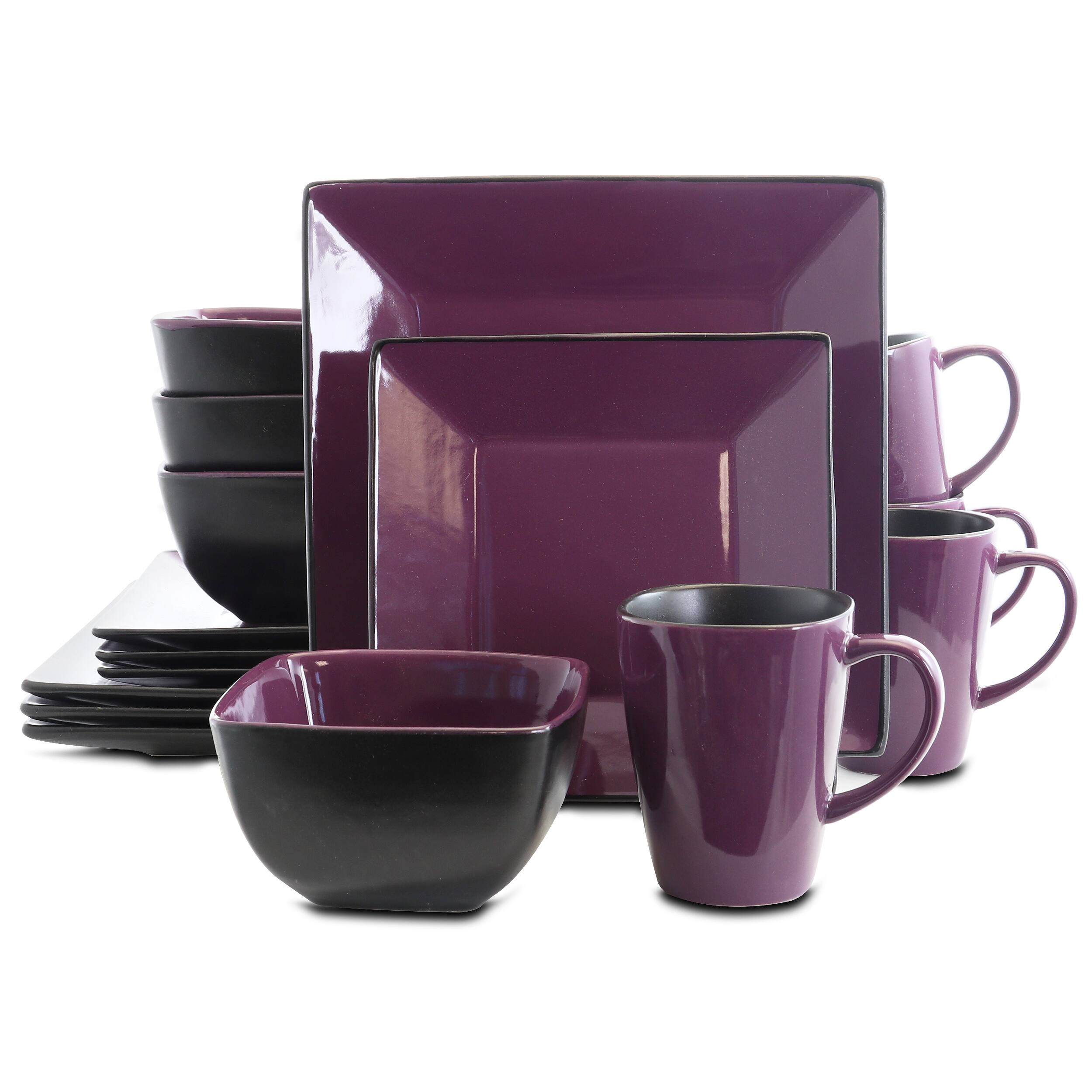 Elama - Mulberry Loft 16 Piece Modern Premium Stoneware Dinnerware Set with Complete Settings for 4 - Purple