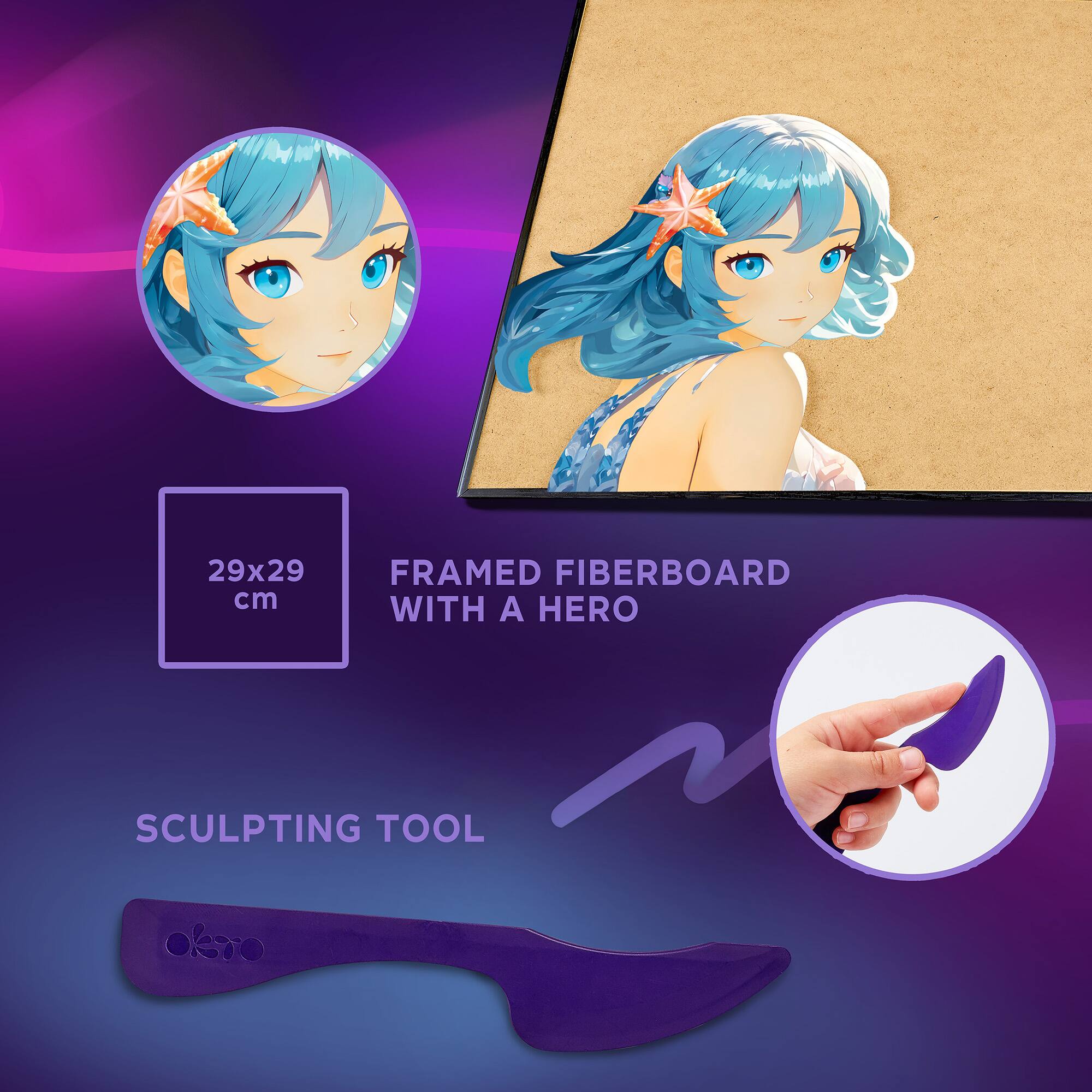29x29 cm FRAMED FIBERBOARD WITH A HERO SCULPTING TOOL